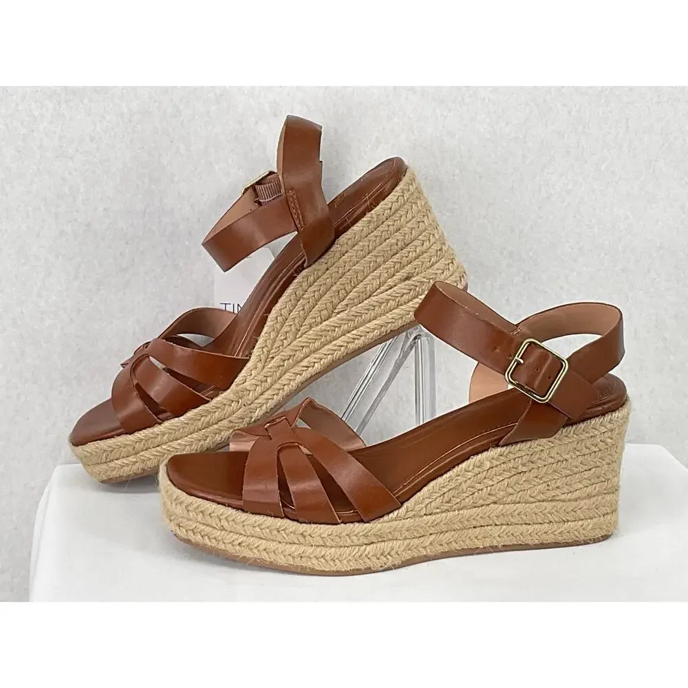 Time and Tru Cognac Espadrilles Ankle Strap Memory Foam Wedges NWT 7.5 - Picture 2 of 10